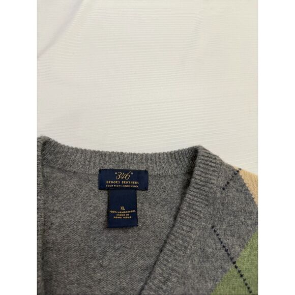 346 Brooks Brothers Scottish Lambswool Grey Argyle V Neck Sweater Size XL - Picture 4 of 10